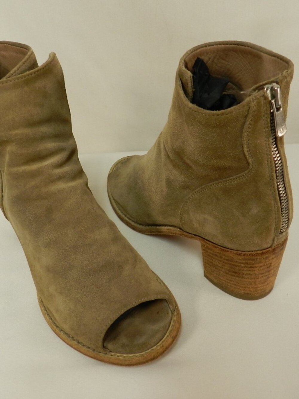 Officine Creative Suede Peep Toe booties boots zip up Italy ankle Size 37 US 7